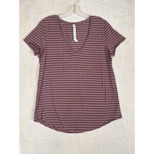 Lululemon Athletic Love V Neck Striped Women's 10 Short Sleeve Top Artic Plum